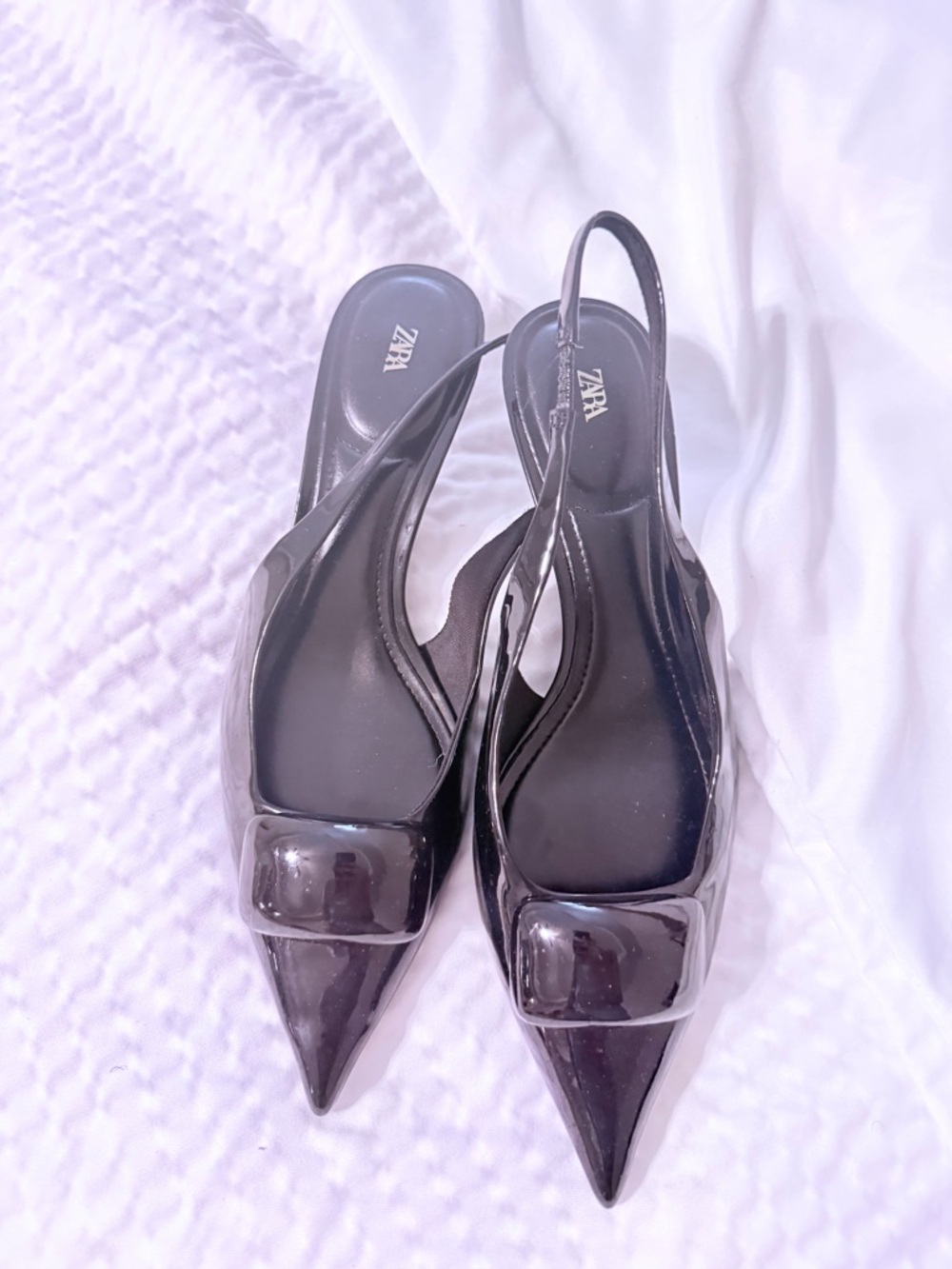 ZARA Black Patent Pointed Slingback Heels